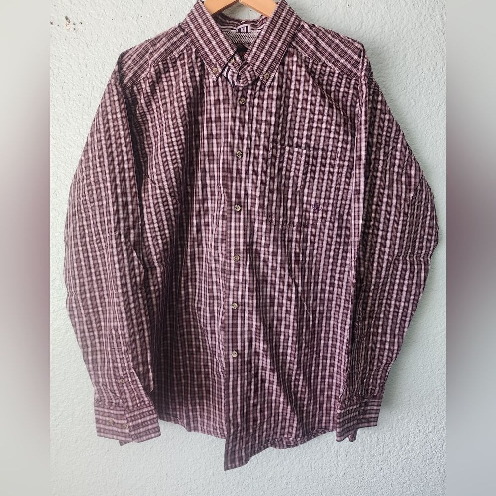 Ariat Purple Casual Button Down Shirt Lightweight Plaid